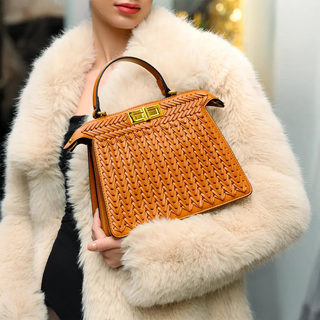Rivky Woven Leather Handbag | Elegant & Structured for Women