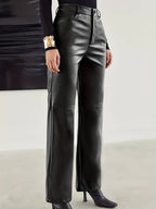 Katrice | Women's High-Waisted Flared Faux Leather Pants