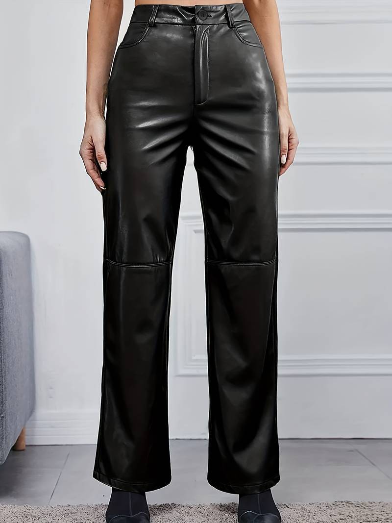 Katrice | Women's High-Waisted Flared Faux Leather Pants