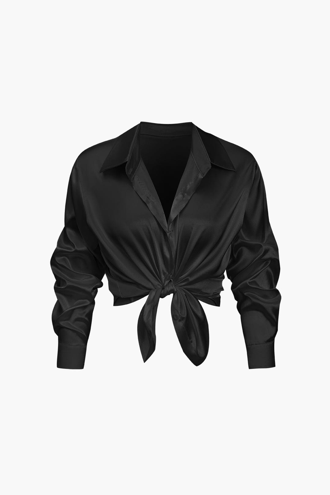 Alix | Women's Elegant Satin Cropped Tie-Front Shirt