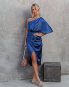 Tesla One-Shoulder Satin Midi Dress for Women