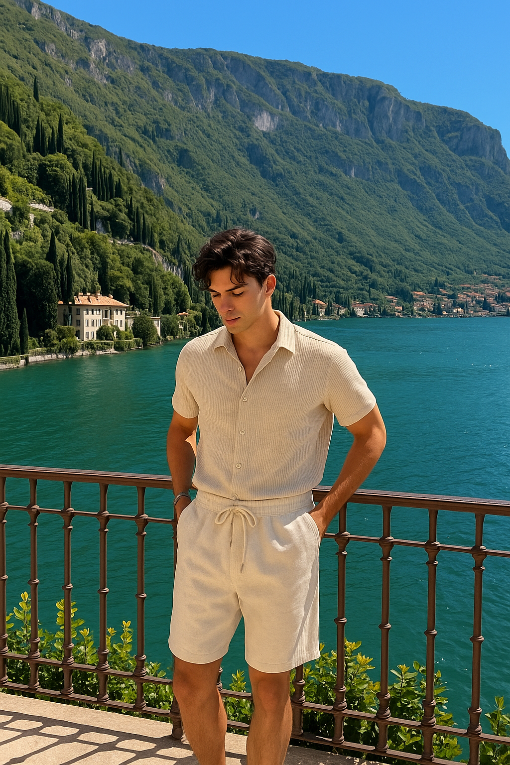 Nasser Ribbed Knit Resort Wear Set | Men's Polo Shirt & Shorts