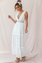 Carolee | Women's Boho Lace V-Neck Maxi Dress