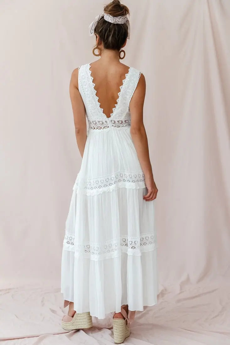 Carolee | Women's Boho Lace V-Neck Maxi Dress