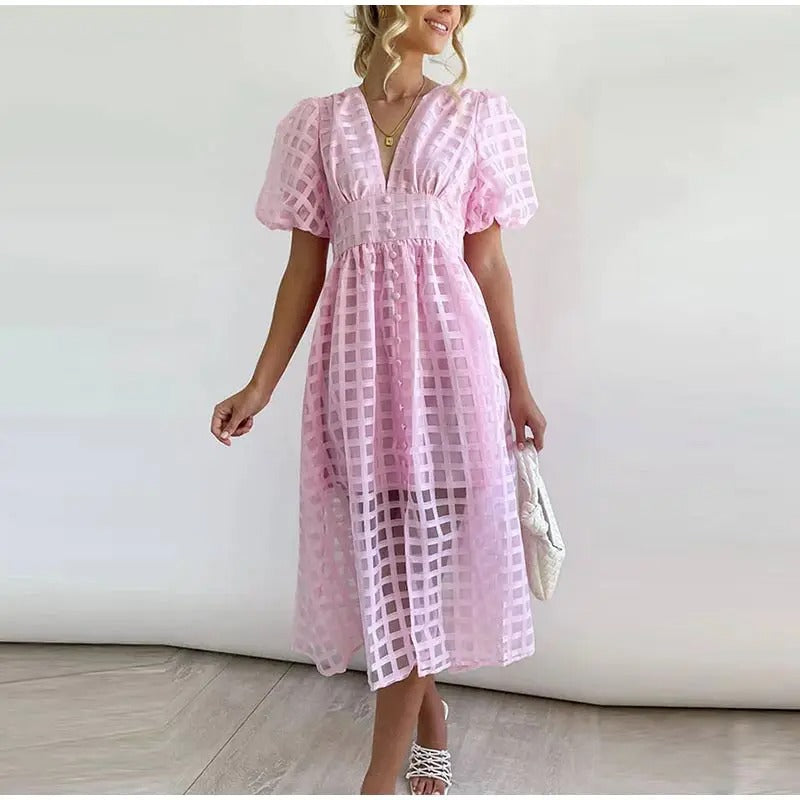 Elmira Checkered Midi Dress | Chic Women's Spring/Summer Dress