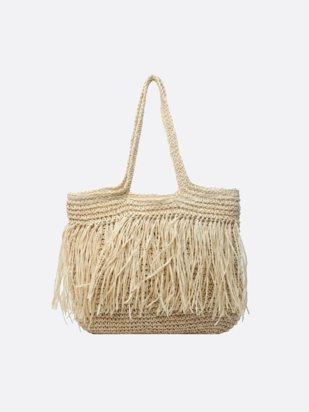 Delta | Women's Bohemian Fringe Straw Tote Bag