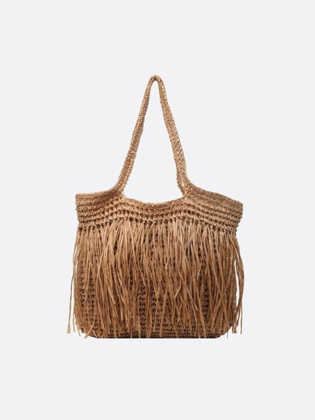Delta | Women's Bohemian Fringe Straw Tote Bag