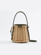 Chana | Women's Woven Rattan & Leather Handbag