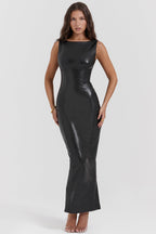 Kasandra | Glamorous Women's Faux Leather Maxi Dress